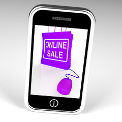 Image showing Online Sale Bag Displays Internet Sales and Discounts