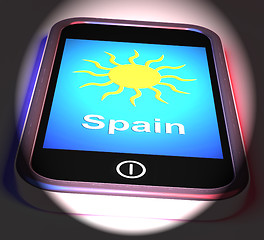 Image showing Spain On Phone Displays Holidays And Sunny Weather