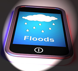 Image showing Floods On Phone Displays Rain Causing Floods And Flooding