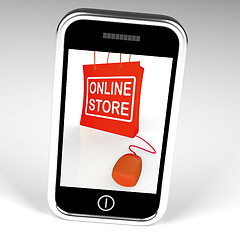 Image showing Online Store Bag Displays Shopping and Buying From Internet Stor