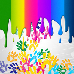 Image showing Color Handprints Represents Childhood Multicoloured And Colors