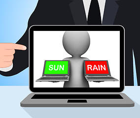 Image showing Sun Rain Laptops Displays Weather Forecast Sunny or Raining