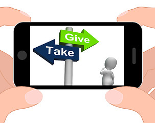 Image showing Give Take Signpost Displays Giving and Taking