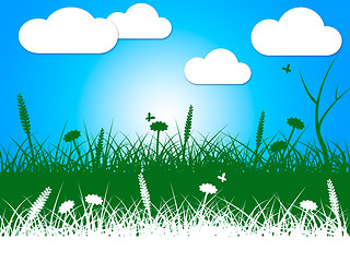 Image showing Landscape Nature Indicates Green Grass And Clothes-Line