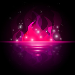 Image showing Pink Fire Shows Ocean Fiery And Starred