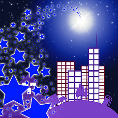 Image showing City Star Indicates Full Moon And Cityscape
