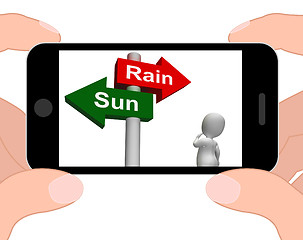 Image showing Sun Rain Signpost Displays Weather Forecast Sunny or Raining