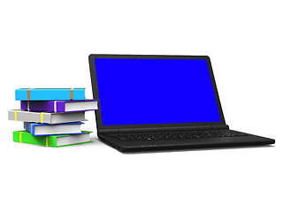 Image showing Laptop Computer Indicates Keyboard Textbook And Processor