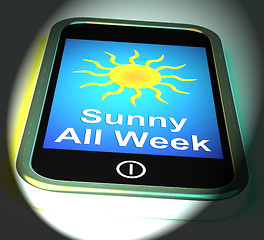 Image showing Sunny All Week On Phone Displays Hot Weather