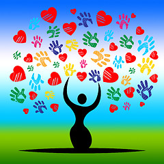 Image showing Handprints Tree Represents Valentine\'s Day And Artwork