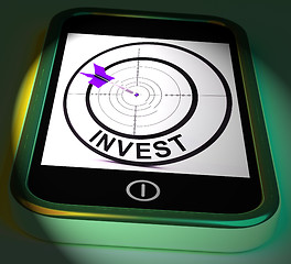 Image showing Invest Smartphone Displays Investors And Investing Money Online
