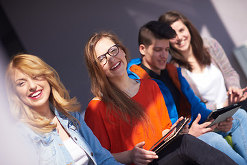 Image showing students group working on school  project  together