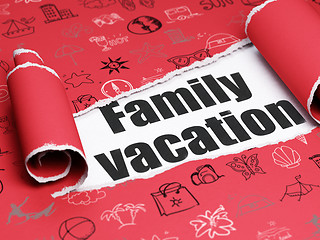 Image showing Travel concept: black text Family Vacation under the piece of  torn paper