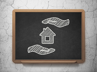 Image showing Insurance concept: House And Palm on chalkboard background