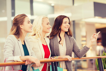 Image showing happy young women with shopping bags in mall