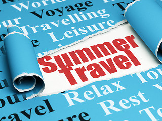Image showing Vacation concept: red text Summer Travel under the piece of  torn paper