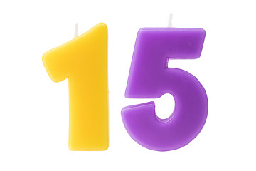 Image showing fifteenth birthday candles isolated 