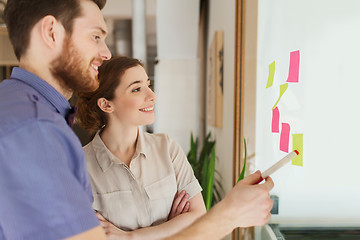 Image showing creative team with stickers on glass at office