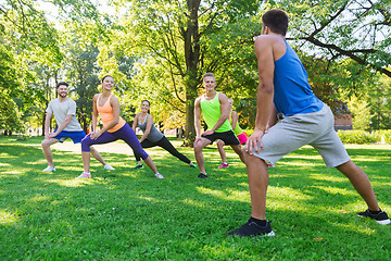 Image showing group of friends or sportsmen exercising outdoors