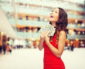 Image showing woman in red dress with us dollar money