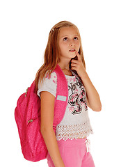 Image showing Schoolgirl thinking with backpack.