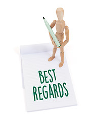 Image showing Wooden mannequin writing - Best regards