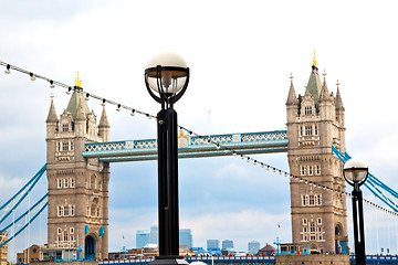 Image showing london tower in england old bridge  cloudy sky