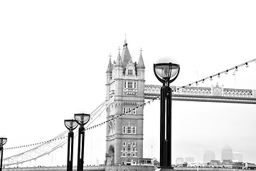 Image showing london tower in england old bridge and the cloudy sky