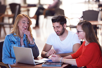 Image showing students group working on school  project  together