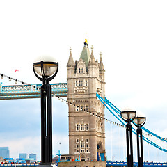 Image showing london tower in england old bridge and the cloudy sky