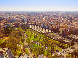 Image showing Retro look Milan aerial view