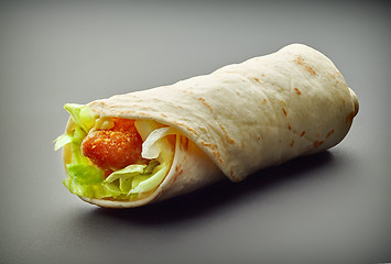Image showing Wrap with fried chicken and vegetables