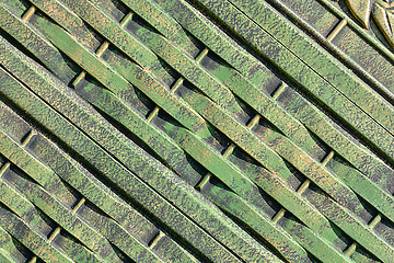 Image showing Green metal texture with patches of rust steel on its surface, taken outdoor