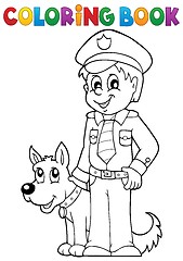 Image showing Coloring book policeman with guard dog