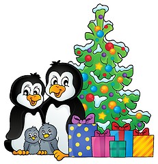 Image showing Penguin family Christmas theme 1