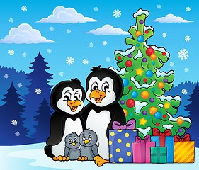 Image showing Penguin family Christmas theme 2