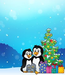 Image showing Penguin family Christmas theme 3