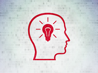 Image showing Data concept: Head With Lightbulb on Digital Paper background