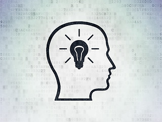 Image showing Information concept: Head With Lightbulb on Digital Paper background