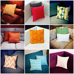 Image showing Colorful cushions, interior design collage