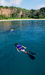 Image showing Diving in a crystalline sea beach in Fernando de Noronha,Brazil