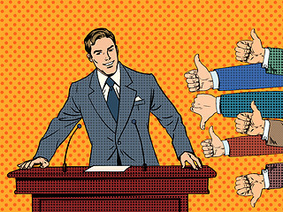 Image showing Businessman speaker business concept like dislike hands