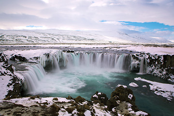 Image showing Waterfall Godafoss in wintertime, Iceland