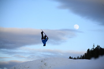 Image showing Snowboardjump02 with moon behind