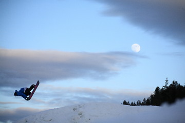 Image showing Snowboardjump03 with moon behind