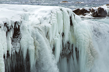 Image showing Closeup of frozen waterfall Godafoss, Iceland