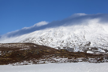 Image showing Snowy volcanic landscape at peninsula Snaefellsness, Iceland