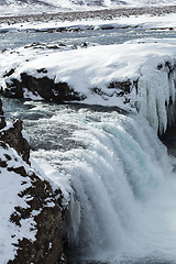 Image showing Closeup of frozen waterfall Godafoss, Iceland