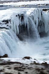 Image showing Closeup of frozen waterfall Godafoss, Iceland