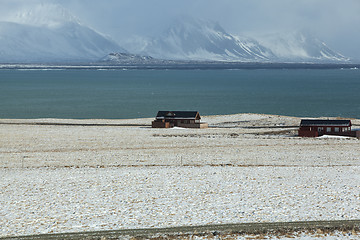 Image showing Snowy volcanic landscape at peninsula Snaefellsness, Iceland